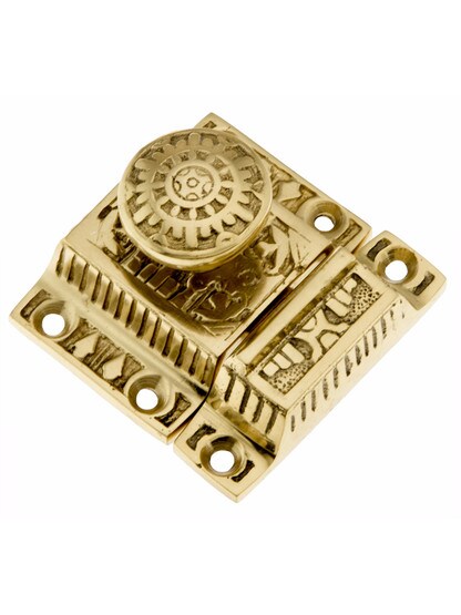Solid Brass Windsor Pattern Cabinet Latch With Round Knob In Polished Brass